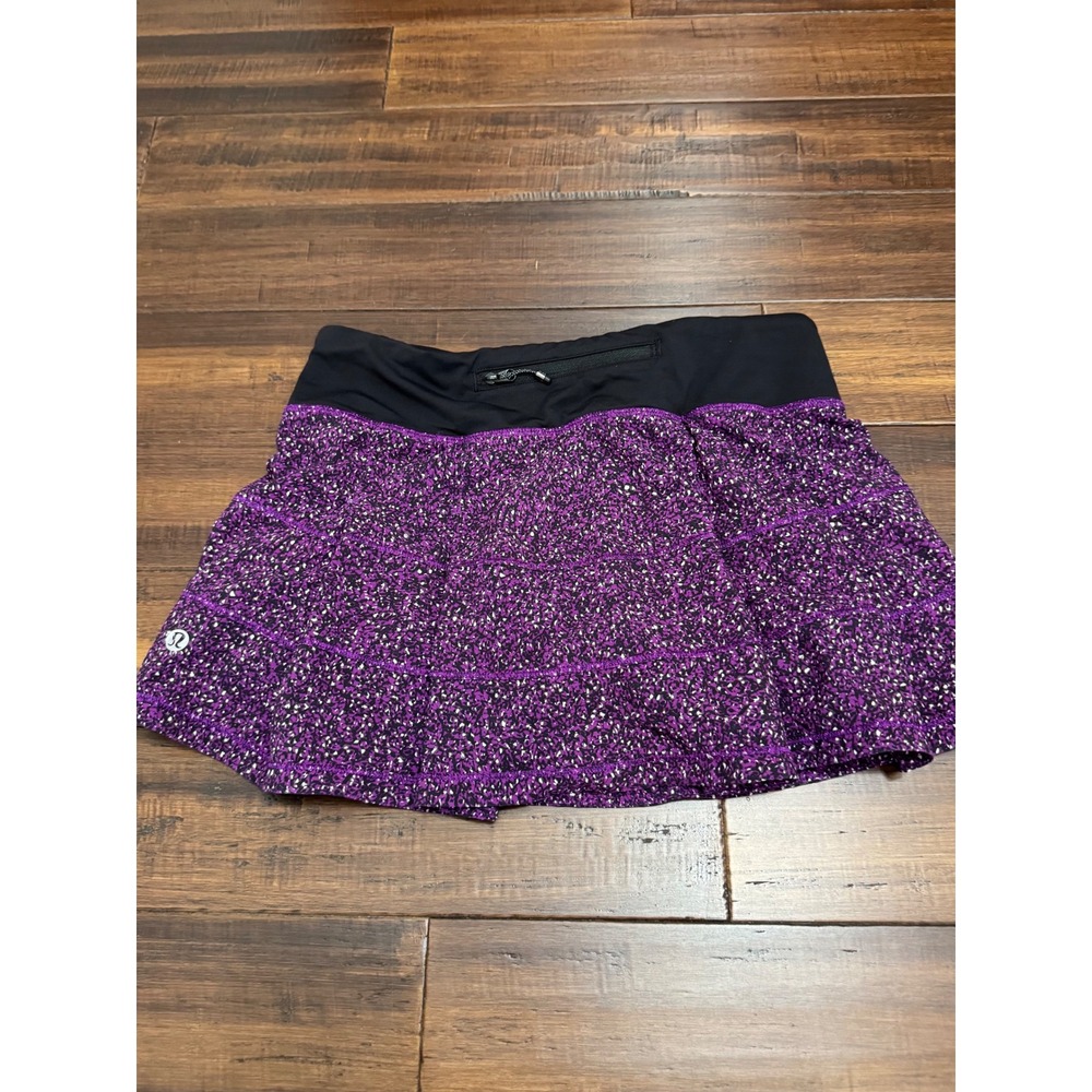 Lululemon Pace Setter Skirt Purple Black Pixel Print Running Skort Size 4